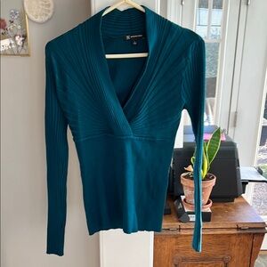 International Concepts Teal Long Sleeve Ribbed Sweater